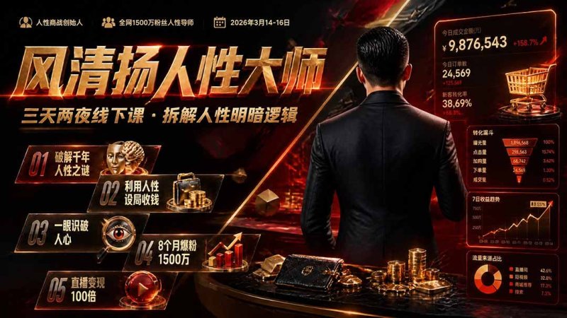 风清扬人性大师-三天两夜3月14-16线下课2026年｜拆解人性明暗逻辑，识人避坑，千万粉涨粉+直播百倍变现实战教学网创-网赚-电商-tk-出海-AI-抖音-快手-小红书-视频号-玩法-创业-小程序-公众号-私域-s粉网创智库