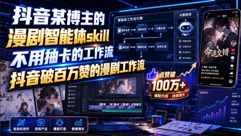 抖音某博主的漫剧智能体skill，不用抽卡的工作流，抖音破百万赞的漫剧工作流网创-网赚-电商-tk-出海-AI-抖音-快手-小红书-视频号-玩法-创业-小程序-公众号-私域-s粉网创智库