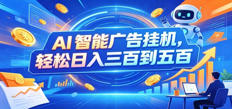 AI智能广告挂机，24小时自动跑，日入300-500，新手零门槛网创-网赚-电商-tk-出海-AI-抖音-快手-小红书-视频号-玩法-创业-小程序-公众号-私域-s粉网创智库