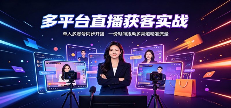 多平台直播获客实战：单人多账号同步开播，一份时间撬动多渠道精准流量网创-网赚-电商-tk-出海-AI-抖音-快手-小红书-视频号-玩法-创业-小程序-公众号-私域-s粉网创智库