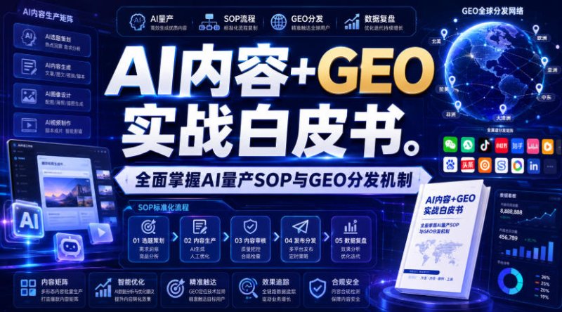 AI内容+GEO实战白皮书，全面掌握AI量产SOP与GEO分发机制【文档】网创-网赚-电商-tk-出海-AI-抖音-快手-小红书-视频号-玩法-创业-小程序-公众号-私域-s粉网创智库