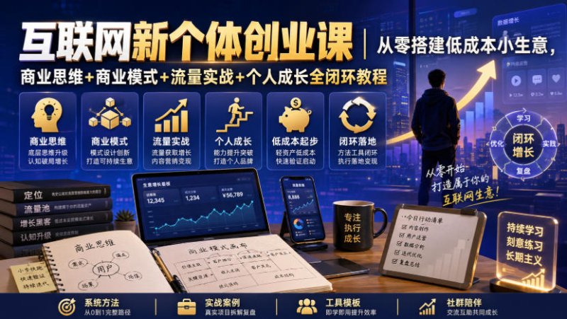 互联网新个体创业课｜从零搭建低成本小生意，商业思维+商业模式+流量实战+个人成长全闭环教程网创-网赚-电商-tk-出海-AI-抖音-快手-小红书-视频号-玩法-创业-小程序-公众号-私域-s粉网创智库