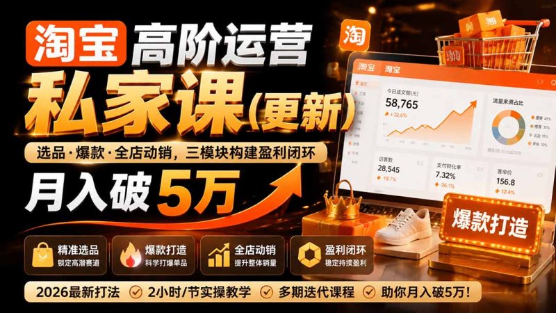 淘宝高阶运营私家课(更新26年网创-网赚-电商-tk-出海-AI-抖音-快手-小红书-视频号-玩法-创业-小程序-公众号-私域-s粉网创智库