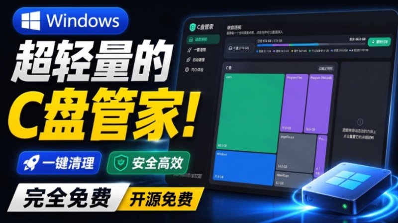 Windows超轻量的C盘管家！超级有特点，支持磁盘分析及清理提醒，2M大小体积，完全免费C盘管家网创-网赚-电商-tk-出海-AI-抖音-快手-小红书-视频号-玩法-创业-小程序-公众号-私域-s粉网创智库
