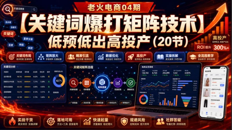 老火电商04期：【关键词爆打矩阵技术】低预低出高投产(20节)网创-网赚-电商-tk-出海-AI-抖音-快手-小红书-视频号-玩法-创业-小程序-公众号-私域-s粉网创智库
