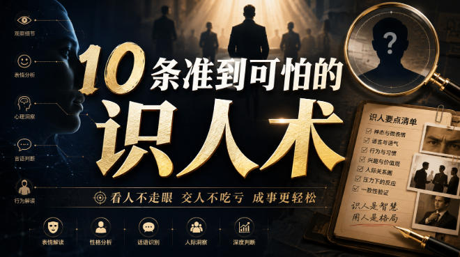 付费文章：10条准到可怕的识人术网创-网赚-电商-tk-出海-AI-抖音-快手-小红书-视频号-玩法-创业-小程序-公众号-私域-s粉网创智库