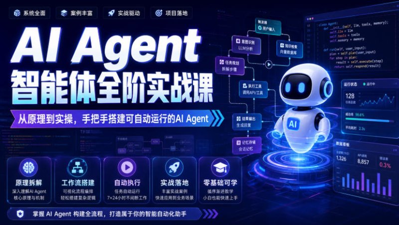 AI Agent智能体全阶实战课，从原理到实操，手把手搭建可自动运行的AI Agent网创-网赚-电商-tk-出海-AI-抖音-快手-小红书-视频号-玩法-创业-小程序-公众号-私域-s粉网创智库