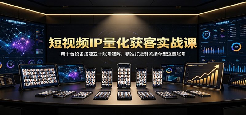 短视频IP量化获客实战课:用十台设备搭建五十账号矩阵,精准打造引流接单型流量账号网创-网赚-电商-tk-出海-AI-抖音-快手-小红书-视频号-玩法-创业-小程序-公众号-私域-s粉网创智库