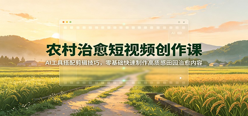 农村治愈短视频创作课：AI工具搭配剪辑技巧，零基础快速制作高质感田园治愈内容 - 网创智库网创-网赚-电商-tk-出海-AI-抖音-快手-小红书-视频号-玩法-创业-小程序-公众号-私域-s粉网创智库
