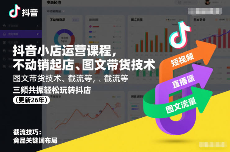 抖音小店运营课程，不动销起店、图文带货技术、截流等，三频共振轻松玩转抖店(更新26年08月)网创-网赚-电商-tk-出海-AI-抖音-快手-小红书-视频号-玩法-创业-小程序-公众号-私域-s粉网创智库