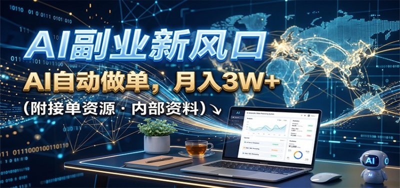 AI副业新风口，AI自动做单，月入3W+，附接单资源网创-网赚-电商-tk-出海-AI-抖音-快手-小红书-视频号-玩法-创业-小程序-公众号-私域-s粉网创智库