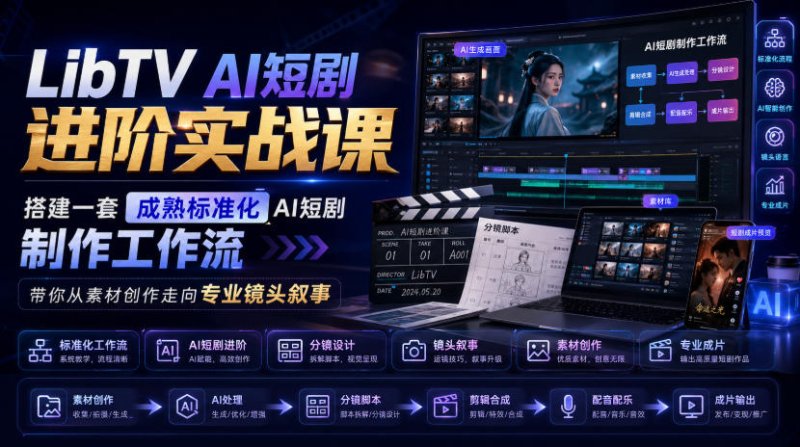 LibTV AI短剧进阶实战课，搭建一套成熟标准化AI短剧制作工作流，带你从素材创作走向专业镜头叙事网创-网赚-电商-tk-出海-AI-抖音-快手-小红书-视频号-玩法-创业-小程序-公众号-私域-s粉网创智库