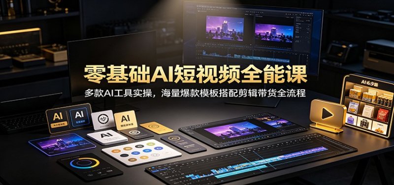 零基础AI短视频全能课：多款AI工具实操，海量爆款模板搭配剪辑带货全流程网创-网赚-电商-tk-出海-AI-抖音-快手-小红书-视频号-玩法-创业-小程序-公众号-私域-s粉网创智库
