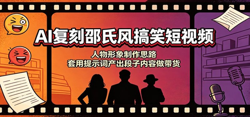 AI复刻邵氏风搞笑短视频:人物形象制作思路,套用提示词产出段子内容做带货网创-网赚-电商-tk-出海-AI-抖音-快手-小红书-视频号-玩法-创业-小程序-公众号-私域-s粉网创智库