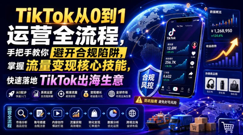 TikTok从0到1运营全流程，手把手教你避开合规陷阱，掌握流量变现核心技能，快速落地TikTok出海生意(更新8月)网创-网赚-电商-tk-出海-AI-抖音-快手-小红书-视频号-玩法-创业-小程序-公众号-私域-s粉网创智库