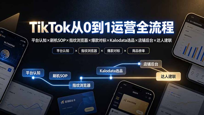 TikTok从0到1运营全流程-更新：平台认知×刷机SOP×指纹浏览器×爆款对标×Kalodata选品×店铺后台×达人建联网创-网赚-电商-tk-出海-AI-抖音-快手-小红书-视频号-玩法-创业-小程序-公众号-私域-s粉网创智库
