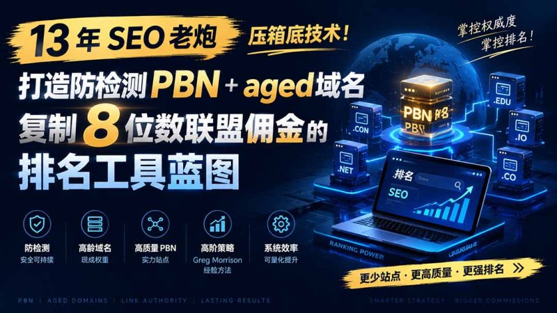 13 年 SEO 老炮压箱底技术！打造防检测 PBN+aged 域名，复制 8 位数联盟佣金的排名工具蓝图【原创双语字幕】网创-网赚-电商-tk-出海-AI-抖音-快手-小红书-视频号-玩法-创业-小程序-公众号-私域-s粉网创智库