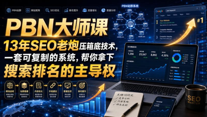 PBN大师课13年SEO老炮压箱底技术，一套可复制的系统，帮你拿下搜索排名的主导权【原创双语字幕】网创-网赚-电商-tk-出海-AI-抖音-快手-小红书-视频号-玩法-创业-小程序-公众号-私域-s粉网创智库