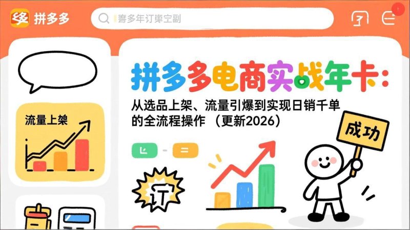 拼多多电商实战年卡：从选品上架、流量引爆到实现日销千单的全流程操作(更新2026年8月网创-网赚-电商-tk-出海-AI-抖音-快手-小红书-视频号-玩法-创业-小程序-公众号-私域-s粉网创智库