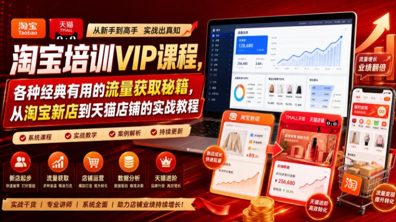 淘宝培训VIP课程，各种经典有用的流量获取秘籍，从淘宝新店到天猫店铺的实战教程(更新08月12日)网创-网赚-电商-tk-出海-AI-抖音-快手-小红书-视频号-玩法-创业-小程序-公众号-私域-s粉网创智库