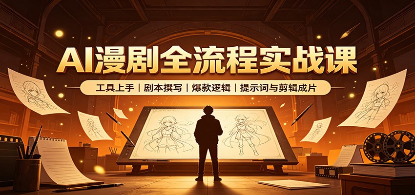 AI漫剧全流程实战课:工具上手、剧本撰写、爆款逻辑、提示词与剪辑成片 - 网创智库网创-网赚-电商-tk-出海-AI-抖音-快手-小红书-视频号-玩法-创业-小程序-公众号-私域-s粉网创智库