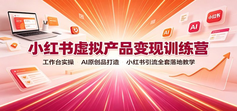 小红书虚拟产品变现训练营:工作台实操,AI原创品打造,小红书引流全套落地教学网创-网赚-电商-tk-出海-AI-抖音-快手-小红书-视频号-玩法-创业-小程序-公众号-私域-s粉网创智库