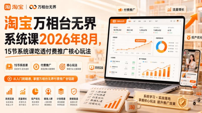 淘宝万相台无界系统课2026年8月，15节系统课吃透付费推广核心玩法网创-网赚-电商-tk-出海-AI-抖音-快手-小红书-视频号-玩法-创业-小程序-公众号-私域-s粉网创智库