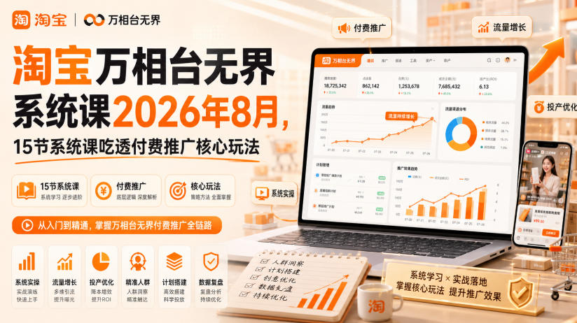 淘宝万相台无界系统课2026年8月，15节系统课吃透付费推广核心玩法 - 网创智库网创-网赚-电商-tk-出海-AI-抖音-快手-小红书-视频号-玩法-创业-小程序-公众号-私域-s粉网创智库