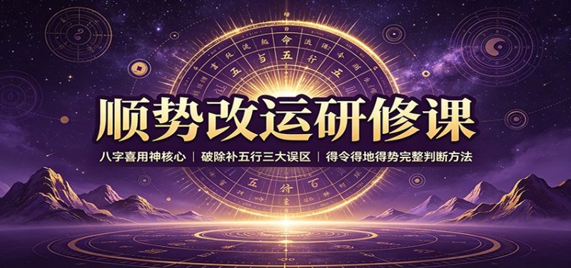 顺势改运研修课:八字喜用神核心,破除补五行三大误区,得令得地得势完整判断方法网创-网赚-电商-tk-出海-AI-抖音-快手-小红书-视频号-玩法-创业-小程序-公众号-私域-s粉网创智库