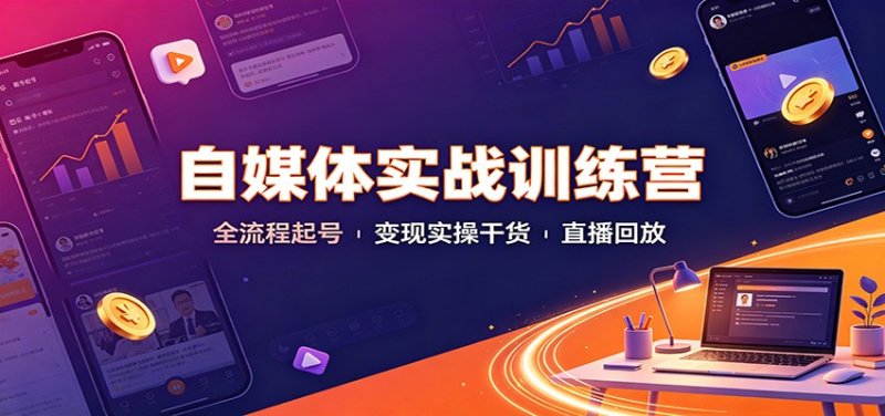 自媒体实战训练营：全流程起号变现实操干货直播回放网创-网赚-电商-tk-出海-AI-抖音-快手-小红书-视频号-玩法-创业-小程序-公众号-私域-s粉网创智库