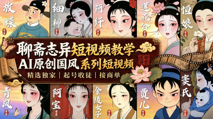 聊斋志异短视频教学，AI原创国风系列短视频，精选独家丨起号收徒丨接商单(更新0818) - 网创智库网创-网赚-电商-tk-出海-AI-抖音-快手-小红书-视频号-玩法-创业-小程序-公众号-私域-s粉网创智库