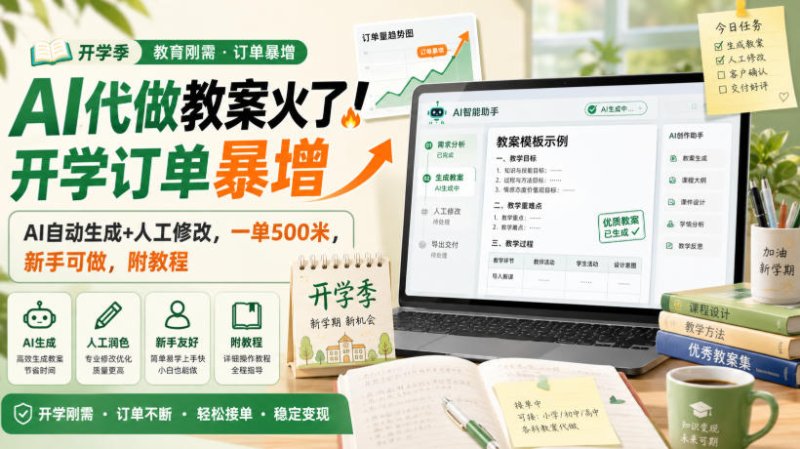AI代做教案火了！开学订单暴增，AI自动生成+人工修改，一单500米，新手可做，附教程【揭秘】网创-网赚-电商-tk-出海-AI-抖音-快手-小红书-视频号-玩法-创业-小程序-公众号-私域-s粉网创智库