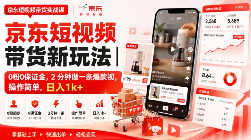 京东短视频带货新玩法｜0粉0保证金，2分钟做一条爆款视，操作简单，日入1k+【揭秘】网创-网赚-电商-tk-出海-AI-抖音-快手-小红书-视频号-玩法-创业-小程序-公众号-私域-s粉网创智库