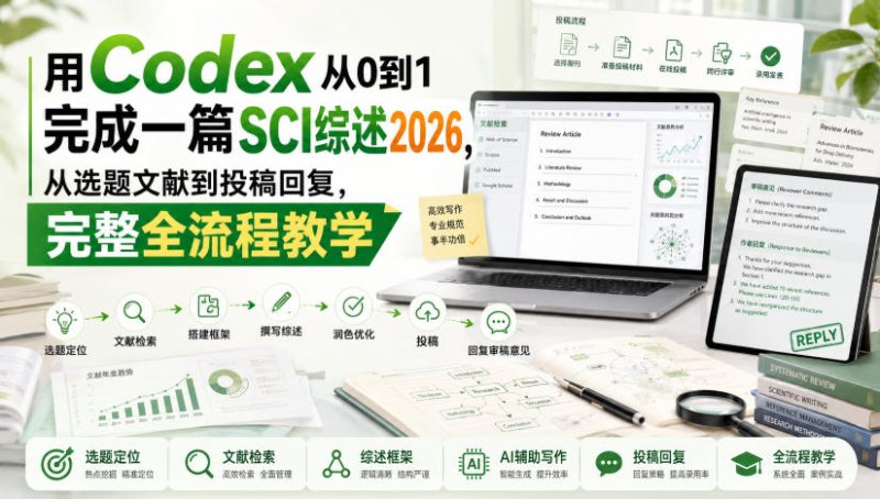 用Codex从0到1完成一篇SCI综述2026,从选题文献到投稿回复,完整全流程教学网创-网赚-电商-tk-出海-AI-抖音-快手-小红书-视频号-玩法-创业-小程序-公众号-私域-s粉网创智库