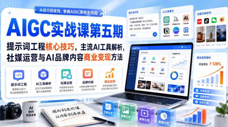 刺猬星球·AIGC实战课第五期，提示词工程核心技巧，主流AI工具解析，社媒运营与AI品牌内容商业变现方法网创-网赚-电商-tk-出海-AI-抖音-快手-小红书-视频号-玩法-创业-小程序-公众号-私域-s粉网创智库