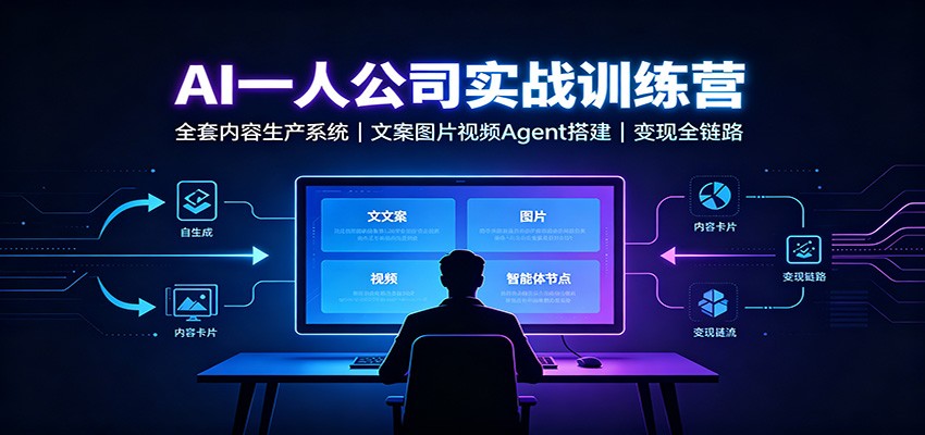 AI创作一人公司实战训练营:全套内容生产系统,文案图片视频Agent搭建变现全链路 - 网创智库网创-网赚-电商-tk-出海-AI-抖音-快手-小红书-视频号-玩法-创业-小程序-公众号-私域-s粉网创智库