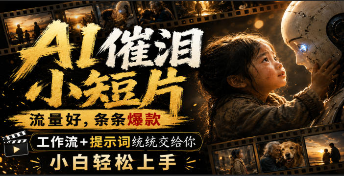 AI催泪小短片，流量好，条条爆款，工作流+提示词统统交给你，小白轻松上手网创-网赚-电商-tk-出海-AI-抖音-快手-小红书-视频号-玩法-创业-小程序-公众号-私域-s粉网创智库
