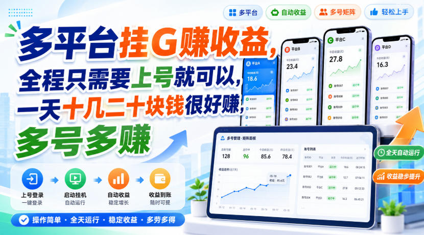 多平台挂G賺收益，全程只需要上号就可以，一天十几二十块钱很好賺，多号多賺【揭秘】 - 网创智库网创-网赚-电商-tk-出海-AI-抖音-快手-小红书-视频号-玩法-创业-小程序-公众号-私域-s粉网创智库