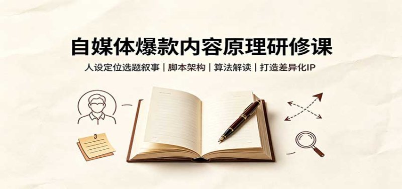自媒体爆款内容原理研修课：人设定位选题叙事，脚本架构，算法解读打造差异化IP网创-网赚-电商-tk-出海-AI-抖音-快手-小红书-视频号-玩法-创业-小程序-公众号-私域-s粉网创智库