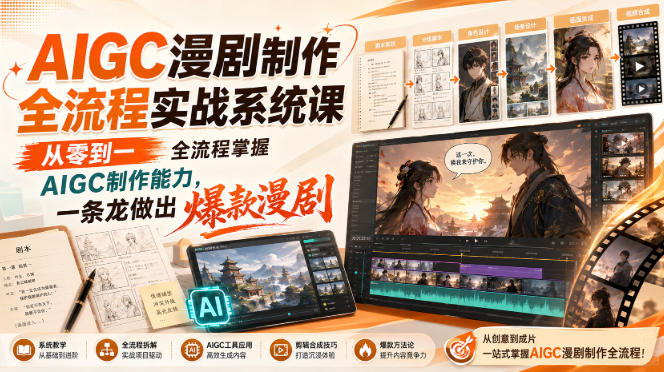 AIGC漫剧制作全流程实战系统课，从零到一全流程掌握AIGC制作能力，一条龙做出爆款漫剧网创-网赚-电商-tk-出海-AI-抖音-快手-小红书-视频号-玩法-创业-小程序-公众号-私域-s粉网创智库