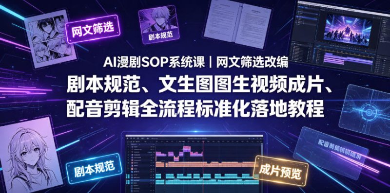 AI漫剧SOP系统课｜网文筛选改编、剧本规范、文生图图生视频成片、配音剪辑全流程标准化落地教程(更新0826)网创-网赚-电商-tk-出海-AI-抖音-快手-小红书-视频号-玩法-创业-小程序-公众号-私域-s粉网创智库
