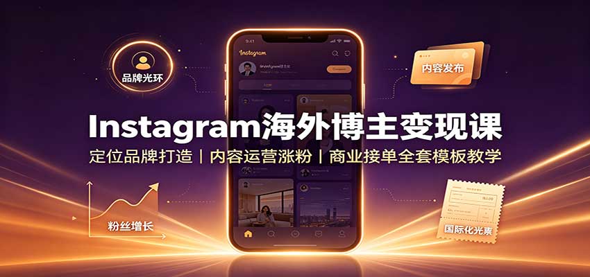 Instagram海外博主变现课:定位品牌打造,内容运营涨粉,商业接单全套模板教学 - 网创智库网创-网赚-电商-tk-出海-AI-抖音-快手-小红书-视频号-玩法-创业-小程序-公众号-私域-s粉网创智库