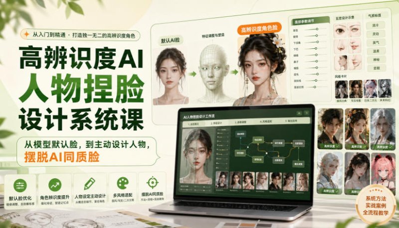 高辨识度AI人物捏脸设计系统课，从模型默认脸，到主动设计人物，摆脱AI同质脸网创-网赚-电商-tk-出海-AI-抖音-快手-小红书-视频号-玩法-创业-小程序-公众号-私域-s粉网创智库