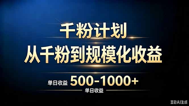 抖音千粉账号计划，从千粉到规模化收益 500-1000+单日收益网创-网赚-电商-tk-出海-AI-抖音-快手-小红书-视频号-玩法-创业-小程序-公众号-私域-s粉网创智库