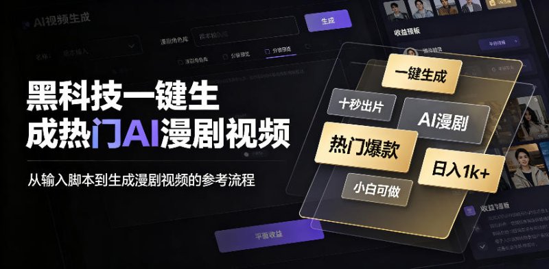 黑科技一键生成热门AI漫剧视频，十秒钟即可搞定，小白也能日入1k+【揭秘】网创-网赚-电商-tk-出海-AI-抖音-快手-小红书-视频号-玩法-创业-小程序-公众号-私域-s粉网创智库