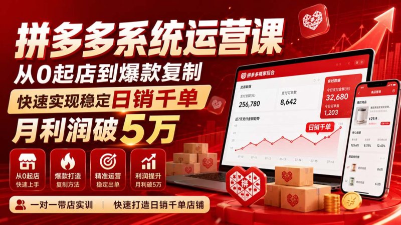 拼多多系统运营课(更新8月网创-网赚-电商-tk-出海-AI-抖音-快手-小红书-视频号-玩法-创业-小程序-公众号-私域-s粉网创智库