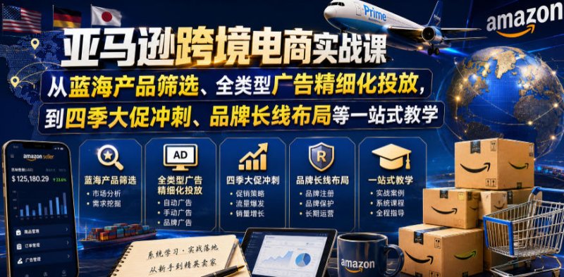 亚马逊跨境电商实战课,从蓝海产品筛选、全类型广告精细化投放,到四季大促冲刺、品牌长线布局等一站式教学(更新0831)网创-网赚-电商-tk-出海-AI-抖音-快手-小红书-视频号-玩法-创业-小程序-公众号-私域-s粉网创智库