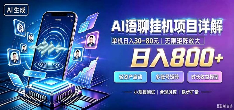 AI语聊挂机,日入800+,适用个人副业,工作室矩阵操作网创-网赚-电商-tk-出海-AI-抖音-快手-小红书-视频号-玩法-创业-小程序-公众号-私域-s粉网创智库