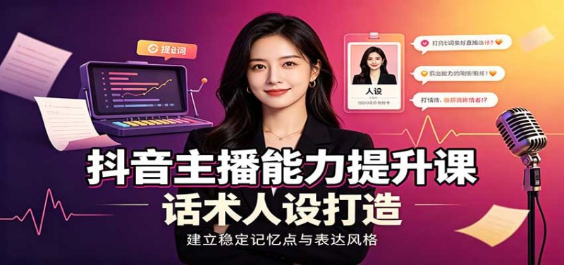 抖音主播能力提升课:账号底层逻辑,直播间搭建调试,话术人设打造全套教学网创-网赚-电商-tk-出海-AI-抖音-快手-小红书-视频号-玩法-创业-小程序-公众号-私域-s粉网创智库