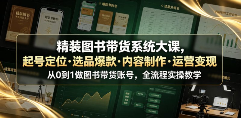 精装图书带货系统大课，起号定位・选品爆款・内容制作・运营变现，从0到1做图书带货账号，全流程实操教学(更新)网创-网赚-电商-tk-出海-AI-抖音-快手-小红书-视频号-玩法-创业-小程序-公众号-私域-s粉网创智库